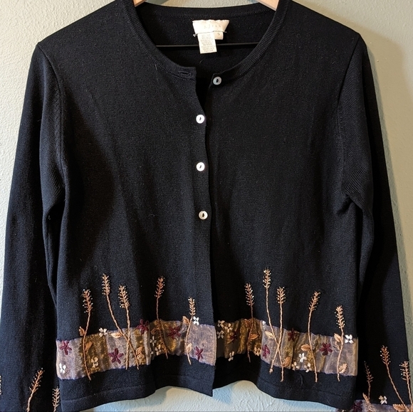 Vintage 90's J. Jill Black Silk Beaded Cardigan Size S - Picture 2 of 7